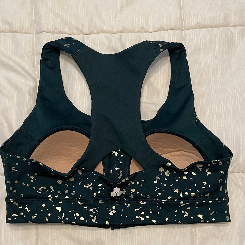 Tek Gear Women's Green Sports Bra with Gold Accents - Picture 2 of 6